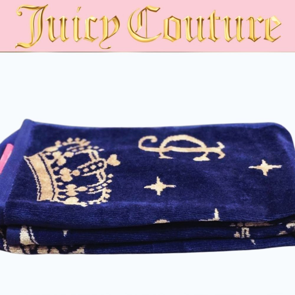 Juicy Couture Home HC Crown, Bow, & Heart Hand Towels- Blue/Gold
